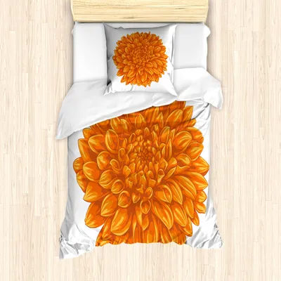 Produktbild von ABAKUHAUS Dahlie-Blume Mantele, Dahlie-Blumen-Blumen, Milbensicher Allergiker geeignet mit Kissenbezügen, 135 cm x 200 cm - 80 x 80 cm, Orange