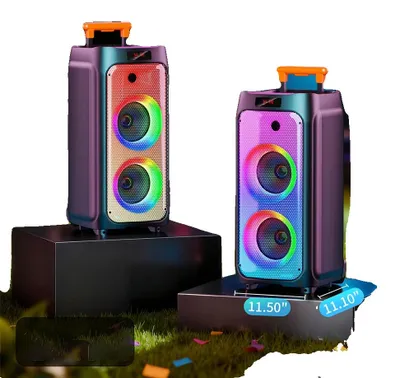 Image de Système de karaoké, 80 watts RMS, 12 x 28 x 14 pouces, 2 microphones sans fil, connectivité Bluetooth, autonomie de la batterie : 6 à 8 heures
