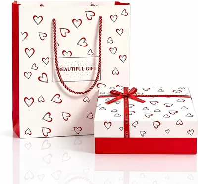 Produktbild von Geschenkbox 20x18x8 cm, rot und weiß, Herz, mit Deckel, für Geburtstag