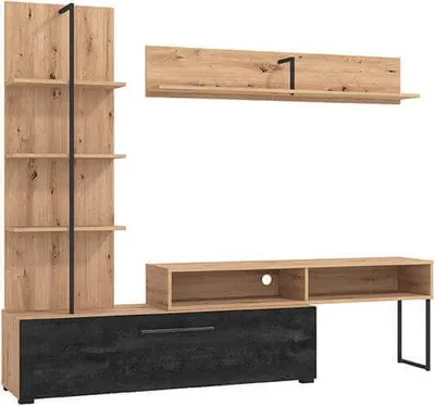 Immagine prodotto di parete attrezzata con anta e mensola moderna minimal in legno di design moderno industrial cm 205 x 41,5 x 173 h