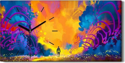 Produktbild von Leinwand Wanduhr Wandkunst Uhr 60x30 Kunst Mann abstrakte Bunte Landschaft - schwarze Hände