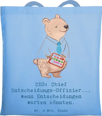 Produktbild von Mr. & Mrs. Panda Stoffbeutel CEO Entscheidungen - Sky Blue - Geschenk, Geschäftsstrategie, Schultasche, Tasche, Shopping, Beruf, Unternehmensführung, Berufsprodukte