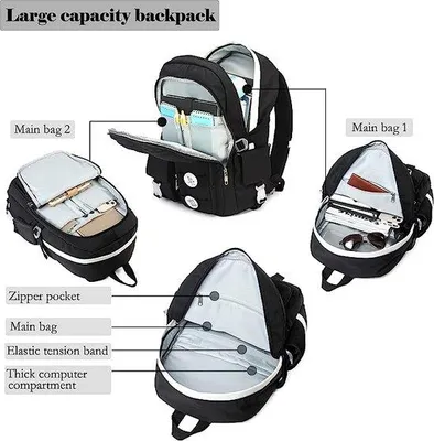 Image de Sac à dos pour femmes Unyqoos® en nylon imperméable, dimensions 31 x 15 x 47 cm, compartiment pour ordinateur portable de 15,6 pouces, format A4, fermeture éclair antivol à l'arrière, idéal pour l'école et le travail