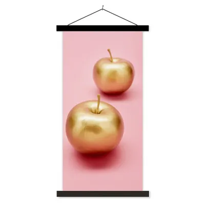 Produktbild von MuchoWow® Textilposter Apfel - Gold - Stilleben 90x180 cm mit schwarzem Rahmen - Dekoration Wohnzimmer