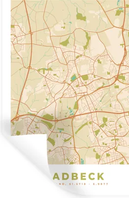 Obrázok produktu pre MuchoWow® Nálepka na stenu - Gladbeck - Mapa - Mapa mesta - Vintage - 40x60cm - Samolepiaca a polohovateľná