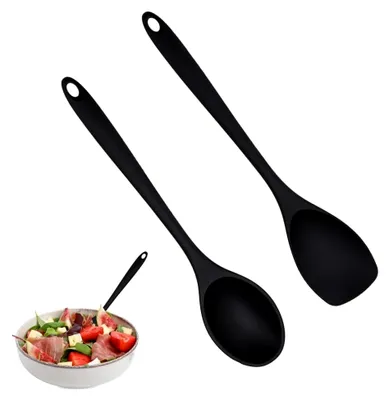Produktbild von 2 Stück Silikon Spatel und Kochlöffel Set, hitzebeständig bis 315 °C, flexibler nahtloser Kochlöffel, Teigschaber, Suppenkelle, Pfannenwender, Antihaft Küchenutensilien für Kochen, Backen und Mischen