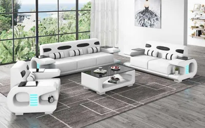 Zdjęcie produktu dla Zestaw sof Zestaw sof Skórzane sofy Sofa w komplecie 3-częściowy czarny zestaw