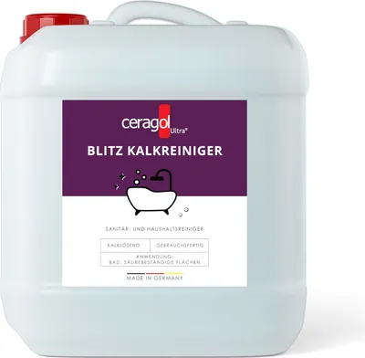Produktbild von ceragol ultra Blitz Kalkreiniger, 10L Kanister - Kraft-Reiniger für Bad und Sanitär mit Anti-Kalk-Formel und Abperl-Effekt