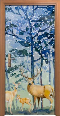 Produktbild von Türposter 90x200 cm Türaufkleber Türtapete Türfolie Klebefolie Schneefälle Wald Winter Tier Hirsche