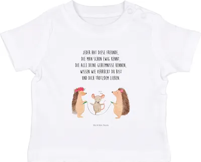 Produktbild von Mr. & Mrs. Panda Babyshirt Igel Seilhüpfen 6. - 12. Monat - Weiß - Geschenk, Maus, Baby  Shirt, T-Shirt, Kindergarten, Seilspringen, Kinder, Kurzarmshirt