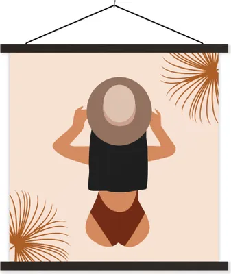 Produktbild von MuchoWow® Textilposter Sommer - Blätter - Pastell 120x120 cm mit schwarzem Rahmen - Aufhängungsset
