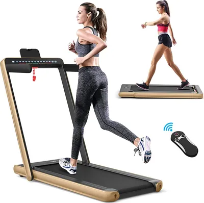 Zdjęcie produktu dla COSTWAY 2 w 1: stepper i bieżnia, sterowanie przez aplikację, Bluetooth, wyświetlacz LED, prędkość 1–12 km/h, nośność do 120 kg, w zestawie uchwyt na telefon, składana (żółta)