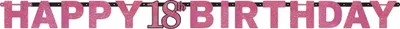 Produktbild von Amscan 9900576 2,13 m Celebration Happy 18th Birthday Prismatischer Buchstabe Banner, Party, Geburtstag, Horizontal, Schwarz, Pink, Folie, 2,13 m