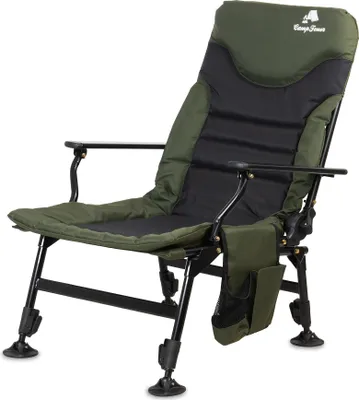 Produktbild von CampFeuer Angelstuhl Tannengrün/Schwarz, Höhenverstellbar, Faltbarer Campingstuhl mit Tasche