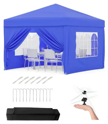 Produktbild von Gartenpavillon - 3 x 3 m Faltzelt - Extra stabil - Wasserdicht - UPF 50+ UV-Schutz - 4 Seitenteile - Höhenverstellbar - Rolltasche - Blau