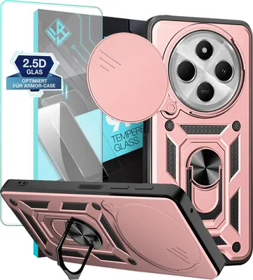Produktbild von Armor Handyhülle für Xiaomi Redmi 14C mit 9H Displayglas Displayschutz Kameraschutz Handy Panzer Case Cover Schutzhülle Outdoor Farbe: Rosegold