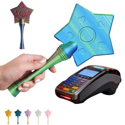 Obrázek produktu pro Kouzelná hůlka na kartu – bezkontaktní hvězda, EDC, silk PLA, 30 cm – Modro-zeleno-fialová