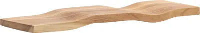Wandregal Akazie 60 cm Wellendesign in Seitenansicht mit organisch geschwungener Holzform aus Massivholz.