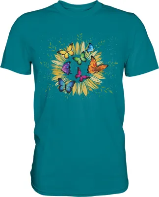 Produktbild von Sonnenblume Bunte Schmetterlinge T-Shirt – Diva Blue / M