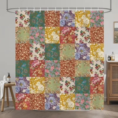 Produktbild von Boho-Duschvorhang mit Blumenmuster, 180 x 180 cm, im Vintage-Stil