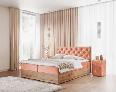 Produktbild von Kontinentales Bett 140x200 CHANTELLE 10 - Wotan Eiche / Orange + GRATIS Matratzenauflage