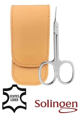 Produktbild von Solingen Turmspitzschere Nagelhautschere mit Echtleder Etui Germany Beige
