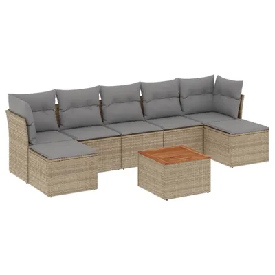 Produktbild von vidaXL 8-tlg. Garten-Sofagarnitur mit Kissen Beige Poly Rattan