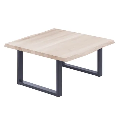 Produktbild von LAMO Manufaktur Esstisch Küchentisch Schreibtisch Couchtisch aus Massivholz, mit Baumkante 60x60x47 cm (AxBxH), Loft, Roh / Anthrazit, LKB-01-A-001-7016L