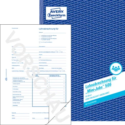 Produktbild von Avery Zweckform 506, Lohnabrechnung für geringf. Beschäftigte, A4, mit Blaupapier, 50 Blatt