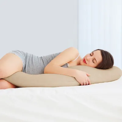 Obrázek produktu pro Polštář pro spánek na boku, béžový, cca 40 x 140 cm – potah z mikrovlákna včetně prémiového polštáře, pratelný, jako polštář na tělo i na spaní
