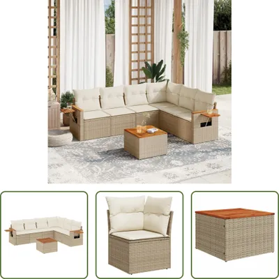 Produktbild von The Living Store 7-tlg. Garten-Sofagarnitur mit Kissen Beige Poly Rattan