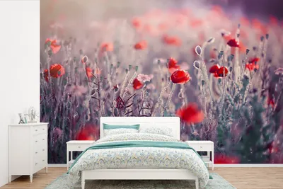 Produktbild von MuchoWow® Fototapete für Wohnzimmer oder Schlafzimmer Wandtapete Vinyl Motivtapete Rote Mohnblumen im Feld - 600x400 cm - Vinyltapeten