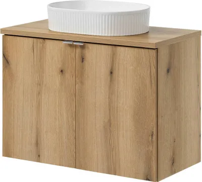 Produktbild von Waschtisch 'Skelbolu' mit Keramikwaschbecken und 2 Türen 80 x 71 x 40 cm Eichenoptik