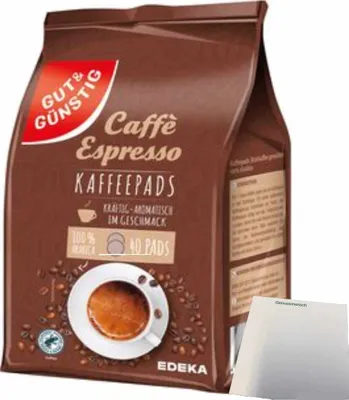 Produktbild von Gut & Günstig Kaffeepads Espresso 40er (280g Packung) + usy Block