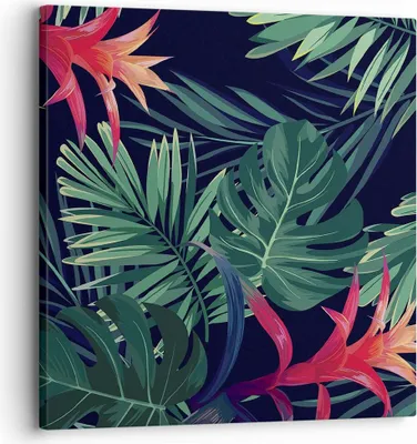 Produktbild von Bild auf Leinwand - Leinwandbild - Einteilig - Exotisch Blumen Blätter - 30x30cm - Wand Bild - Wanddeko - Wandbilder - Leinwanddruck - Bilder - Wanddekoration - Leinwand bilder - AC30x30-4308