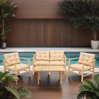 Image de Frigento - Ensemble Table et Chaises, Blanc Crème, 4 Places