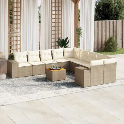 Produktbild von Beige 11-tlg. Garten-Sofagarnitur mit Kissen Beige Poly Rattan ,Design 2024 Neu