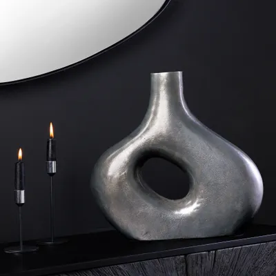Produktbild von riess-ambiente Handgefertigte Vase RING 40cm dunkelgrau Metall Dekoration Blumenvase