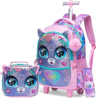 Productafbeelding van Rugzak Trolley Kinderen Schooltrolley met Broodtas en Etui