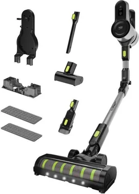 A collection of vacuum cleaner parts and accessories arranged on a white background.