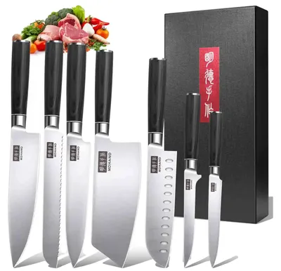 Produktbild von Küchenmesser Set, Ergonomische Griffe, Edelstahlklingen, 7Stück