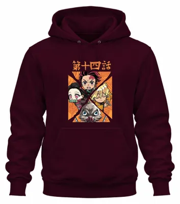 Immagine prodotto di Kimetsu no Yaiba Tanjiro Nezuko Zenitsu Inosuke Chibi - Felpa con cappuccio unisex, bordeaux, XL