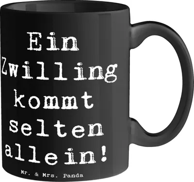 Produktbild von Mr. & Mrs. Panda Kaffeetasse Spruch Zwillingsgeschwister Liebe - Schwarz - Geschenk, Freude, Zwillingssprüche, Zwillinge, Tasse, Teetasse, Geschwister, Becher, Verwandte