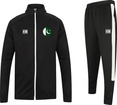 Produktbild von Trainingsanzug PAKISTAN Schwarz/weiß Gr. L Sportanzug Jogginganzug mit Druck (Name, Nummer oder Initialen)