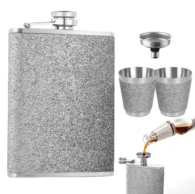 Edelstahl-Hüftflasche 240 ml mit Trichter und 2 Gläsern