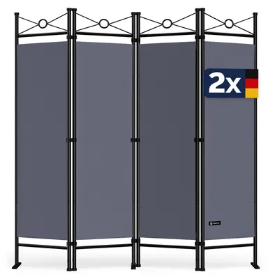 Produktbild von DEUBA® 2er Set Trennwand 180x160cm 4 teilig Blickdicht Freistehend Faltbar Stabil Wohnzimmer Schlafzimmer Büro Raumteiler Spanische Wand Paravent Grau
