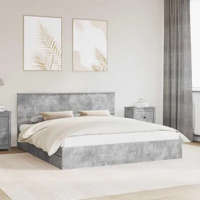Zdjęcie produktu dla Maison Exclusive - Łóżko z pojemnikiem, kolor betonowy, 200 x 200 cm, płyta wiórowa