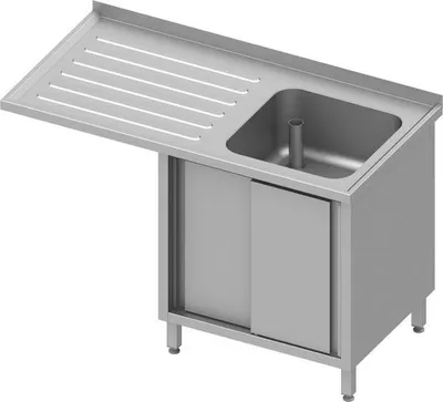 Produktbild von Spülschrank mit Schiebetüren und Überstand 1300x700x900 mm, mit einem Becken rechts, mit Aufkantung, verschweißt