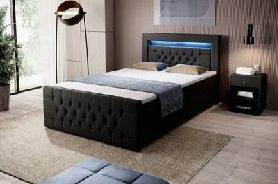 Produktbild von Moebelfest Boxspringbett 120x200 cm mit Bunt LED-Beleuchtung: Polsterbett mit Bettkasten, Taschenfederkernmatratzen 7 Zonen, Topper sowie Kopf- und Fußteil (Liverpool in Schwarz)