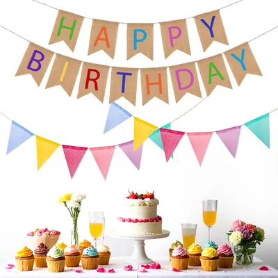 Image de Joyeux anniversaire  Guirlande en jute - Décoration d'anniversaire colorée